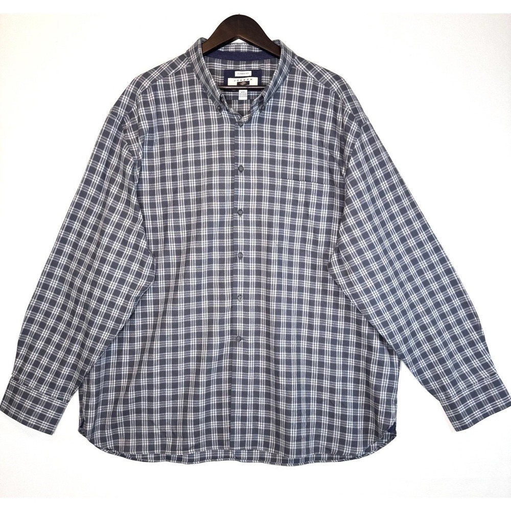 Joseph Abboud Shirt Mens XXL Classic Fit Gray Plaid Long Sleeve Cashmere Cotton